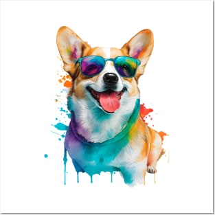 Rainbow Corgi in Sunglasses Funny Corgi Dog Lovers Posters and Art